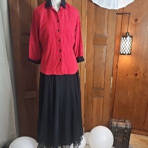 Don Caster black mid-maxi skirt w/Dressbarn top (2 pc)
